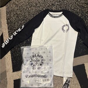 Chrome Hearts Black & White Raglan Long Sleeve Tee for Kids